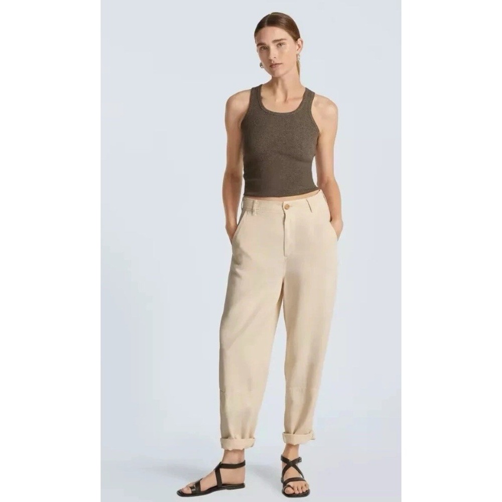 Everlane‎ Size 0 The Relaxed Barrel Pant Tencel Lyocell Bone White Tapered Beach